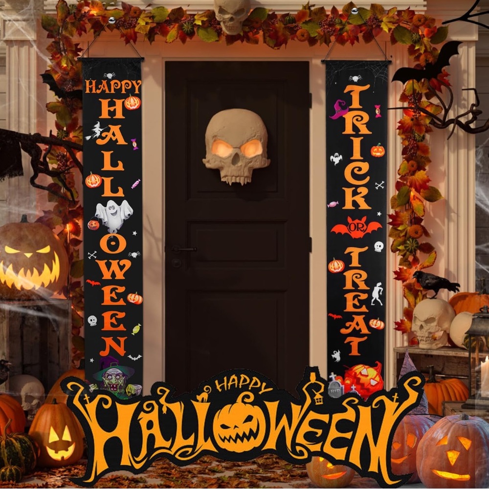 NWT Happy Halloween Trick or Treat Vertical Porch Banners‎ Set